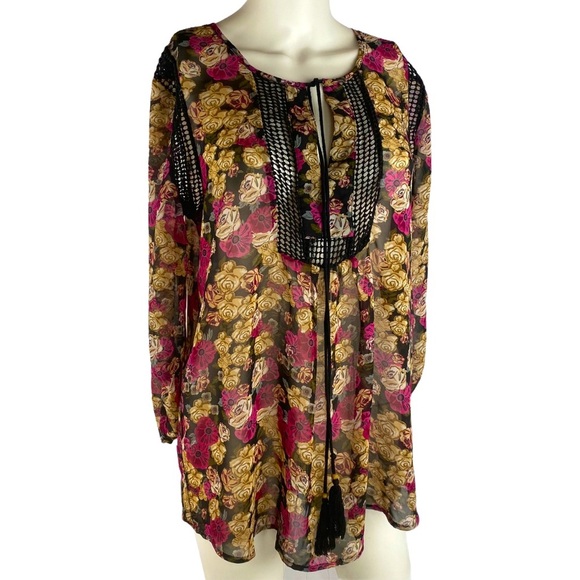 ANTHROPOLOGIE Daniel Rainn Sheer Floral Boho Top M - Picture 1 of 9